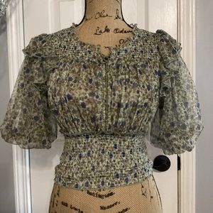 Free People Mint Combo Floral Top